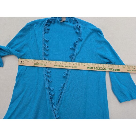 Chico's Women's Linen Blend Sweater Size 1P MP Turquoise Blue Light Cardigan - Picture 5 of 13